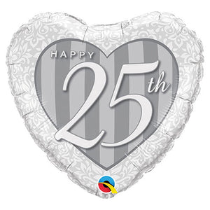 Qualatex 18 inch HAPPY 25TH DAMASK HEART Foil Balloon 49109-Q-P