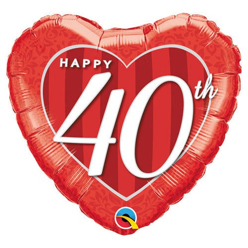 Qualatex 18 inch HAPPY 40TH DAMASK HEART Foil Balloon 49115-Q-P