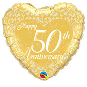 Qualatex 18 inch HAPPY 50TH ANNIVERSARY HEART Foil Balloon 91944-Q-U