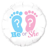 Qualatex 18 inch HE OR SHE? FOOTPRINTS Foil Balloon