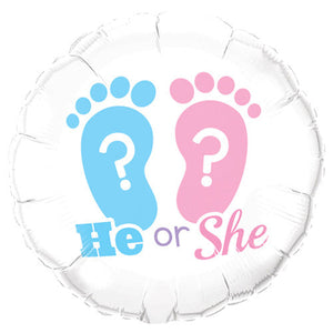 Qualatex 18 inch HE OR SHE? FOOTPRINTS Foil Balloon