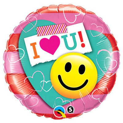 Qualatex 18 inch I (HEART) U! SMILE FACE Foil Balloon 21835-Q-P