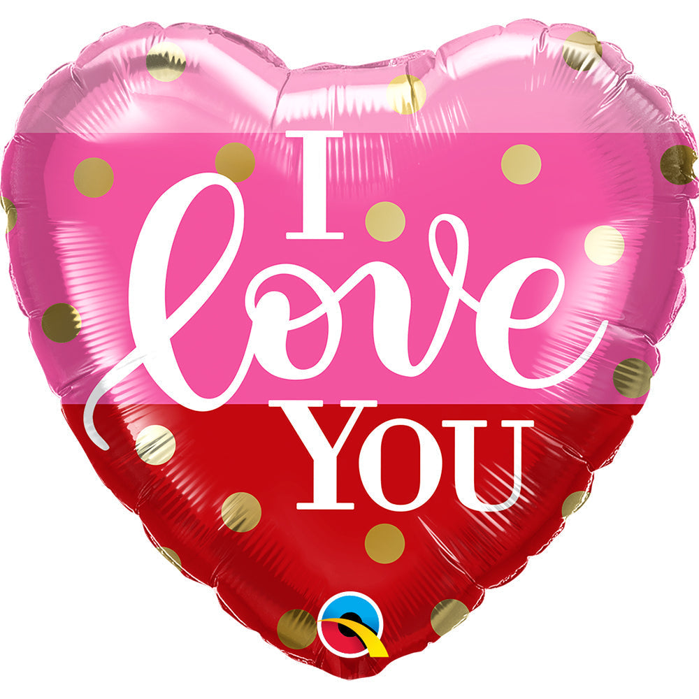 Qualatex 18 inch I LOVE YOU GOLD DOTS Foil Balloon 16698-Q-U