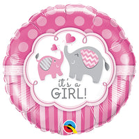 Qualatex 18 inch IT'S A GIRL ELEPHANTS Foil Balloon