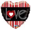 Qualatex 18 inch L(HEART)VE RED STRIPES Foil Balloon