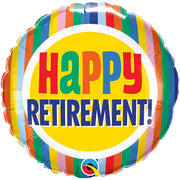 Qualatex 18 inch RETIREMENT COLORFUL STRIPES Foil Balloon 27016-Q-P