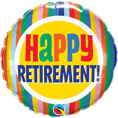 Qualatex 18 inch RETIREMENT COLORFUL STRIPES Foil Balloon 27016-Q-P