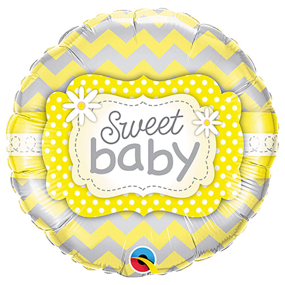 Qualatex 18 inch SWEET BABY YELLOW PATTERNS Foil Balloon 25856-Q-P