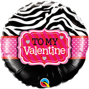 Qualatex 18 inch TO MY VALENTINE ZEBRA STRIPES Foil Balloon 34077-Q-U