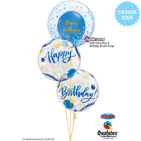 Qualatex 22 inch BUBBLE - BIRTHDAY BLUE & GOLD DOTS Bubble Balloon 87748-Q