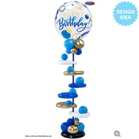 Qualatex 22 inch BUBBLE - BIRTHDAY BLUE & GOLD DOTS Bubble Balloon 87748-Q