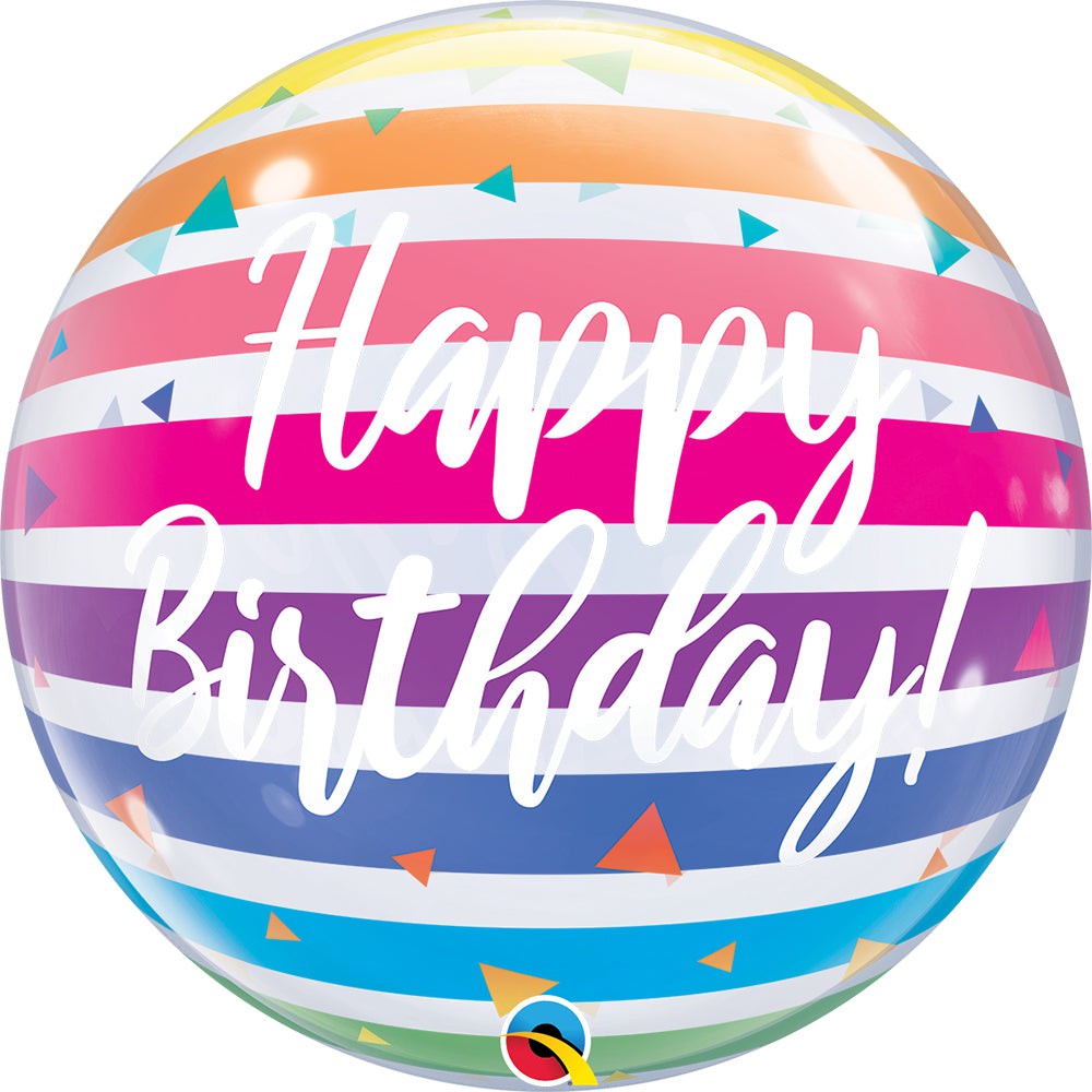 Qualatex 22 inch BUBBLE - BIRTHDAY BRIGHT RAINBOW STRIPES Bubble Balloon 13037-Q