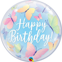 Qualatex 22 inch BUBBLE - BIRTHDAY SOFT BUTTERFLIES Bubble Balloon 13086-Q