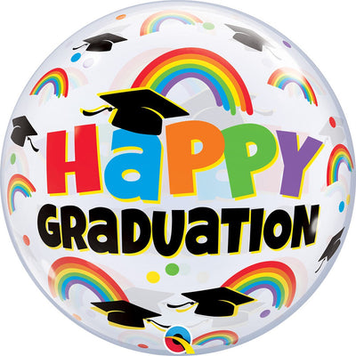 Qualatex 22 inch BUBBLE - GRADUATION CAPS & RAINBOWS Bubble Balloon 24896-Q