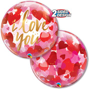 Qualatex 22 inch BUBBLE - I LOVE YOU PAPER HEARTS Bubble Balloon 20941-Q