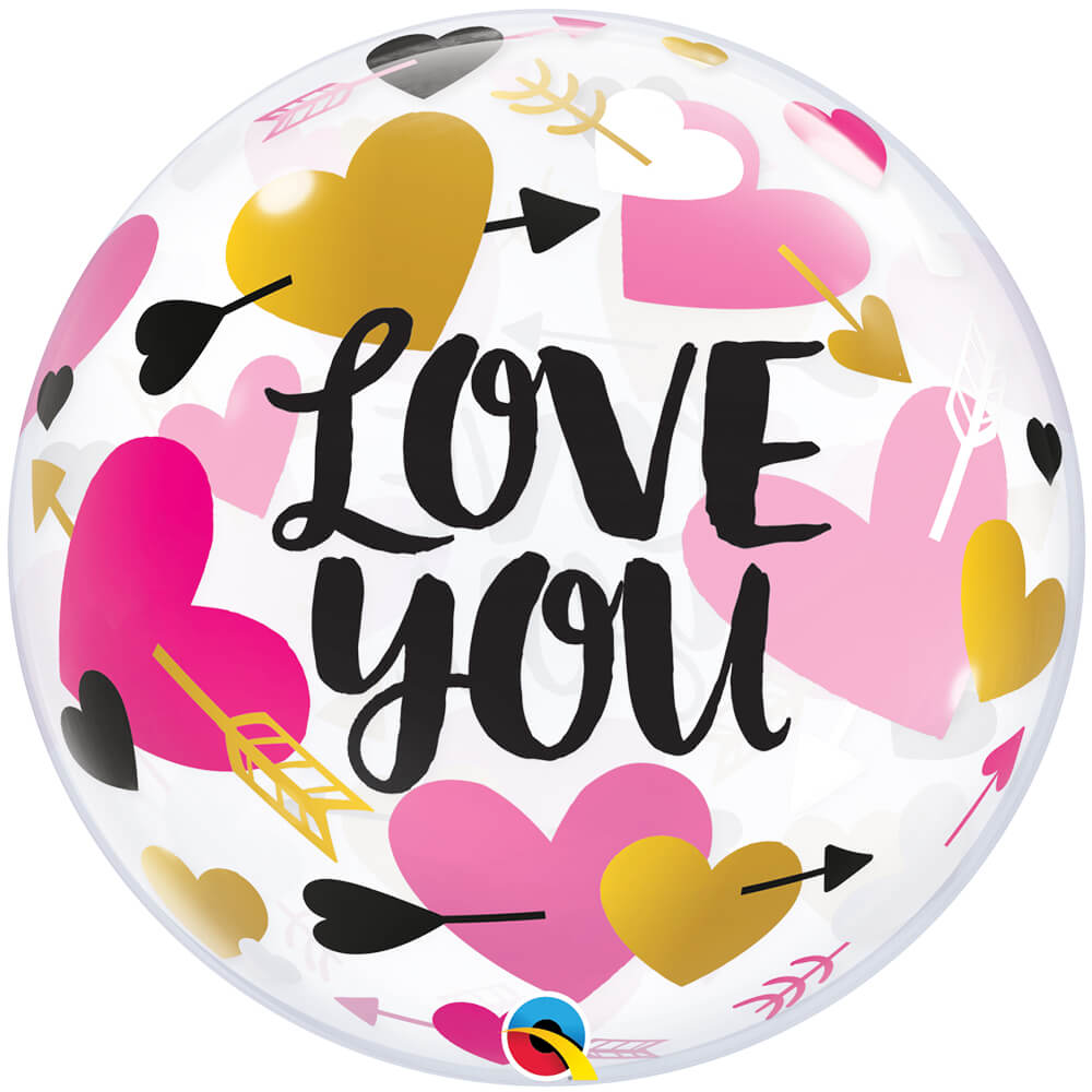 Qualatex 22 inch BUBBLE - LOVE YOU HEARTS & ARROW Foil Balloon 78457-Q