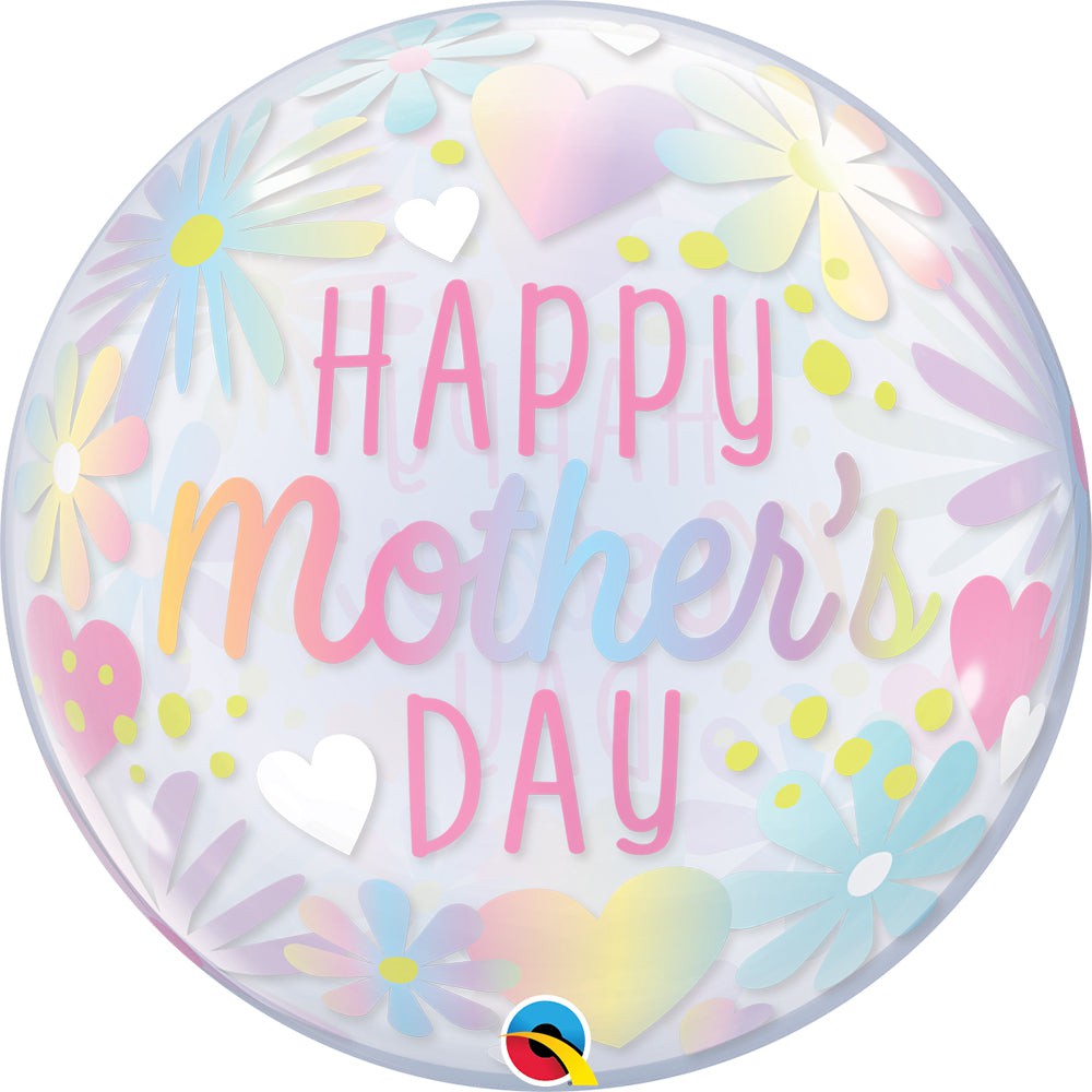 Qualatex 22 inch BUBBLE - MOTHER'S DAY FLORAL PASTEL Bubble Balloon 98325-Q