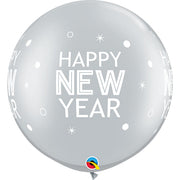 Qualatex 30 inch NEW YEAR SPARKLES & DOTS - SILVER Latex Balloons 90186-Q