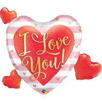 Qualatex 37 inch I LOVE YOU PINK STRIPES & HEARTS Foil Balloon 21042-Q-P