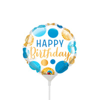 Qualatex 4 inch BIRTHDAY BLUE & GOLD DOTS MINI SHAPE (AIR-FILL ONLY) Foil Balloon 25177-Q-U