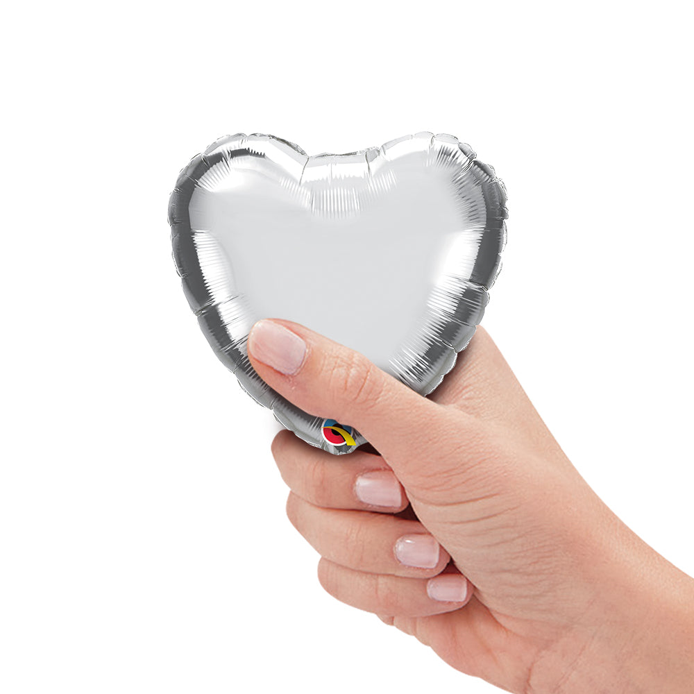 Qualatex 4 inch MINI HEART - SILVER (AIR-FILL ONLY) Foil Balloon 23483-Q-U