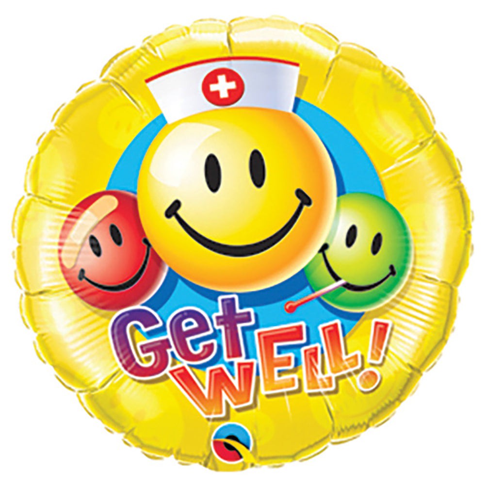 Qualatex 9 inch GET WELL SMILEY FACES Foil Balloon 31127-Q-U