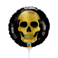 Qualatex 9 inch GOLDEN SKULL HEAD MINI SHAPE (AIR-FILL ONLY) Foil Balloon 89747-Q-U