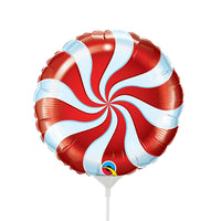 Qualatex 9 inch MINI CANDY SWIRL RED (AIR-FILL ONLY) Foil Balloon 50989-Q-U