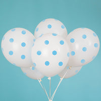 Unique 12 inch WHITE WITH BLUE POLKA DOTS BALLOON (6 PK) Latex Balloons 57586-UN