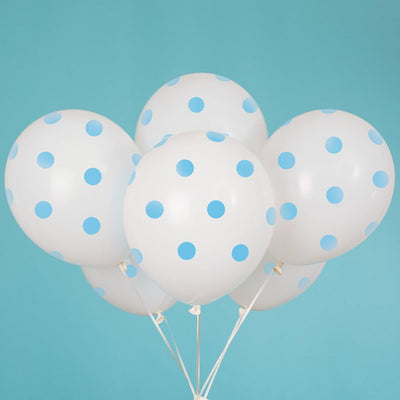 Unique 12 inch WHITE WITH BLUE POLKA DOTS BALLOON (6 PK) Latex Balloons 57586-UN