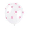 Unique 12 inch WHITE WITH PINK POLKA DOTS BALLOON (6 PK) Latex Balloons 57587-UN