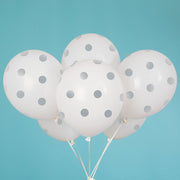 Unique 12 inch WHITE WITH SILVER POLKA DOTS BALLOON (6 PK) Latex Balloons 57589-UN