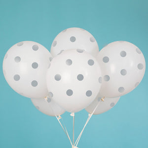 Unique 12 inch WHITE WITH SILVER POLKA DOTS BALLOON (6 PK) Latex Balloons 57589-UN