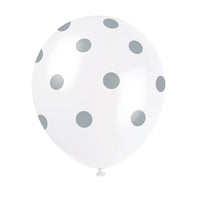 Unique 12 inch WHITE WITH SILVER POLKA DOTS BALLOON (6 PK) Latex Balloons 57589-UN