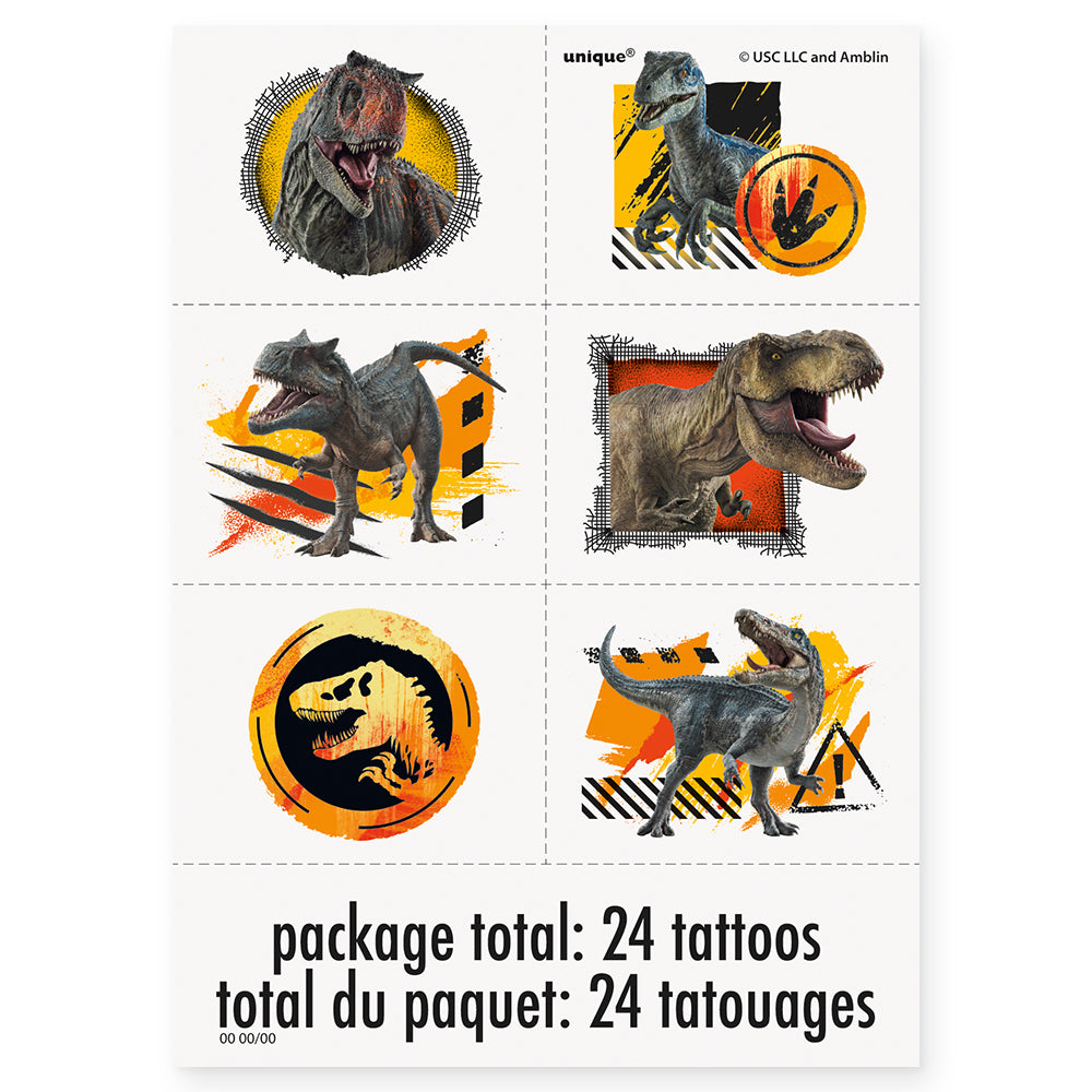 Unique JURASSIC WORLD 3 TATTOOS (24 PK) Novelties 43540-UN