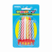 Unique SPIRAL BIRTHDAY CANDLES IN CAKE HOLDERS (12 PK) Candles 1940-UN